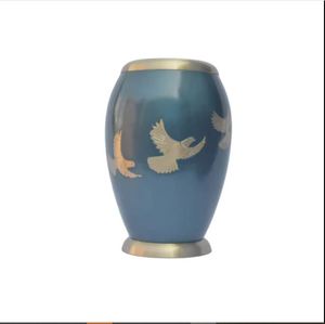 Blue Aluminum Cremation Urn Metal <b>Keepsake</b> Casket Custom <b>Memorial</b> Ashes Container for Human or Pet Remembrance - Product Image 1
