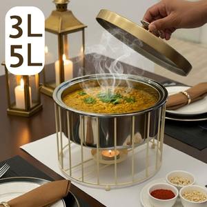 ถาดอุ่นอาหารสแตนเลสแบบมินิมอลพร้อมฝาสีทองและที่วางเทียนสำหรับการรับประทานอาหารสมัยใหม่และการใช้งานบุฟเฟ่ต์ - Product Image 2