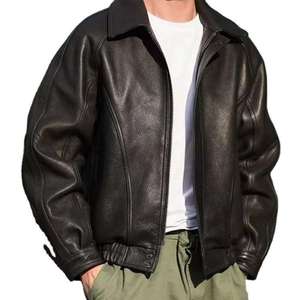 Men's Oversized Genuine <b>Leather</b> Bomber <b>Jacket</b> OEM Private Label Vintage Black Cowhide Zip Up <b>Leather</b> <b>Jacket</b> - Product Image 1