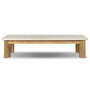 Premium Luxury Home Villa Low Profile Centerpieces Sofa <b>Coffee</b> <b>Table</b> Made Of Solid Teak Wood Frame With Cream Natural <b>Marble</b> Top - Product Image 2