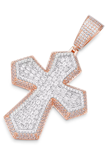 Pendentif Croix en Argent 925 Rose avec Cristaux Baguette Sertis en Canal, Bijou Religieux Unisexe, Idéal Cadeau - Product Image 3