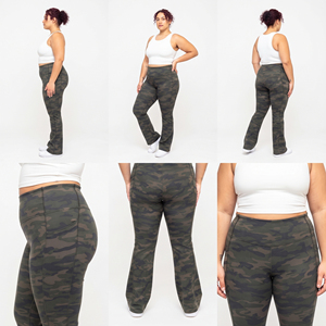 Gym Fitness Plus Size Leggings Camo Printed Flare Yoga Pants High Waist Gym Workout Flare Pants Polyester Camo Printed <b>Tights</b> - Product Image 5