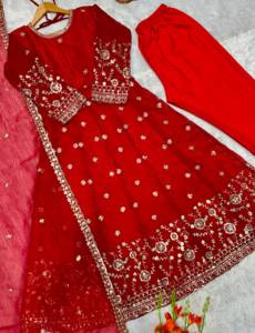 Vestido de seda con bordado de diseñador y parte inferior de microalgodón, y dupatta con bordado, completamente cosido, listo para usar. - Product Image 6