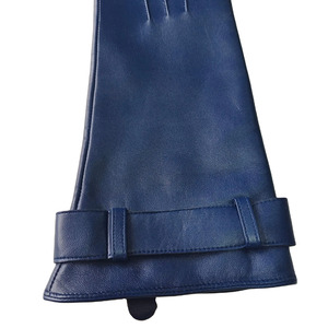 Opera Length Blue Leather <b>Gloves</b> Plain Style Unlined Winter Business Use - Product Image 3