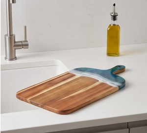 Ensemble de 2 planches à découper en bois et résine motif vague océanique, plateau à fromage rectangulaire avec poignée, grand et petit - Product Image 3