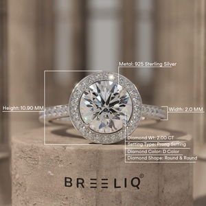 14K White Gold 2CT Round Halo Diamond Engagement Ring Pave Set Luxury <b>Bridal</b> Ring Fine Jewelry - Product Image 4