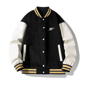 Men Letterman Jacket Winter Slim Fit Casual Long Sleeve <b>Covered</b> <b>Button</b> Outerwear-Quick Dry & Breathable Polyester/Cotton - Product Image 1