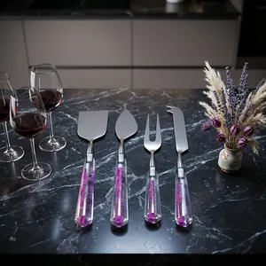 High Quality 4-Piece Eco-Friendly Cheese Knife Set with Resin and Epoxy Resin Clear Design and Beautiful <b>Pink</b> Color for Camping - Product Image 3