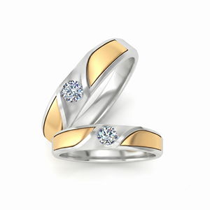 Classic Dual Tone Diamond Wedding Band <b>Couple</b> <b>Rings</b> with Round Brilliant Cut Diamonds Natural and Lab Grown Diamonds - Product Image 3