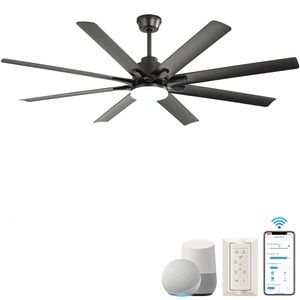 66-Inch Modern Reversible DC Motor <b>Ceiling</b> <b>Fan</b> Dimmable LED Light 8 ABS Blades Smart <b>Remote</b> <b>Control</b> 220V Black for Home Wood - Product Image 2