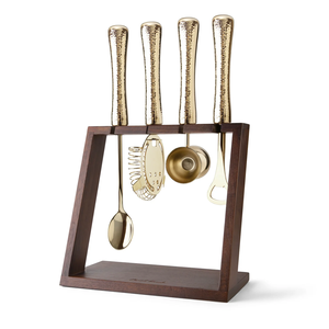 Juego de herramientas de barra de latón dorado brillante, juego de café y vino, artesanía hecha a mano para decoración de mostrador de hotel de lujo, artículo con soporte de madera - Product Image 4