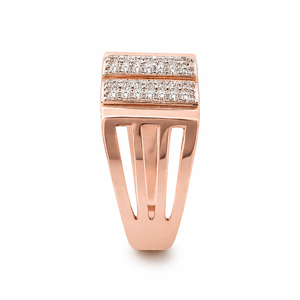 Mens 18KT Rose Gold Triple Row Micro Pave Cubic Zirconia <b>Ring</b> Openwork Side Design <b>Statement</b> Band Wedding Party Gift Jewelry - Product Image 3