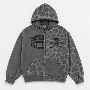 Sudadera con capucha unisex de corte regular con cremallera, estampado de calavera, de felpa francesa de algodón, estilo urbano, con frente corto, informal de invierno de ONETEN Apparels - Product Image 4