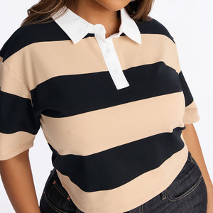High Quality Print <b>Crop</b> <b>Top</b> Polo Shirt for Women Solid Color Blank Custom t Shirt with Embroidery Logo Women Polo Collar Shirt - Product Image 4
