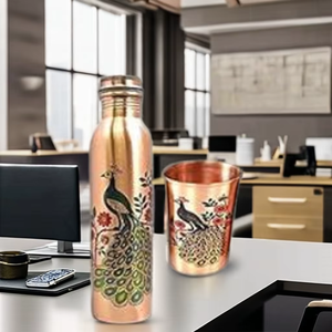 Bouteille d'eau en cuivre imprimée paon de luxe de 1 litre de luxe Verres promotionnels écologiques avec des caractéristiques durables et portables - Product Image 6