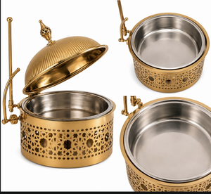 Calentador de Comida Tipo Buffet de Acero Inoxidable Dorado de Lujo, Recipiente Redondo para Calentar Alimentos para Eventos de Catering en Hoteles - Product Image 3