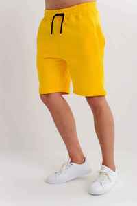 <b>Men's</b> <b>Yellow</b> Solid Color Drawstring Bermuda <b>Shorts</b> Casual Style Mid Rise Knitted With Pockets Front Logo OEM ODM - Product Image 2