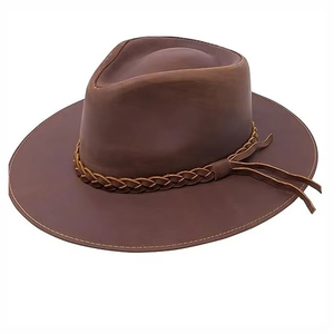 Sombrero Vaquero de Cuero Estilo Occidental Premium, Fedora Vintage de Moda con Ala Ancha, Personalizable - Product Image 1