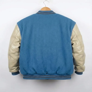 Chaqueta Varsity Bordada para Hombre, Chaqueta Varsity de Cuero Azul con Letras Bordadas |   Inspirado en celebridades - Product Image 4