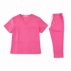 Ensemble de blouses et pantalons en coton tricoté pour femmes, aspect soigné, pour les professionnels de la santé, avec pantalon assorti, manches courtes, usage hospitalier - Product Image 5