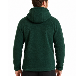 Sweat à capuche zippé en polaire vert foncé pour homme, avec poche incurvée et design premium, idéal pour l'activewear hivernal chaud - Product Image 3
