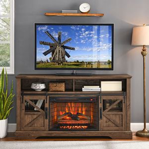 Chimenea eléctrica Barnwood recuperada de 60 pulgadas, soporte de TV para centro de entretenimiento con sensor de puerta - Product Image 1