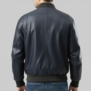 Wholesale <b>Men's</b> PU <b>Bomber</b> <b>Jacket</b> Solid Color Front Logo Heat Transfer Printing Windproof Moto Style Regular Fit Zipper Closure - Product Image 5