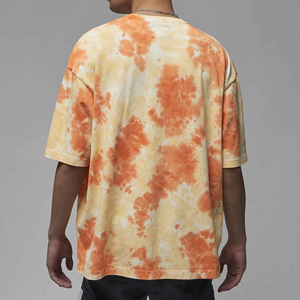 T-shirt Homme Oversize Tie-Dye en Coton Col Rond Manches Courtes Style Décontracté Streetwear Orange Beige Effet Délavé Vintage - Product Image 5