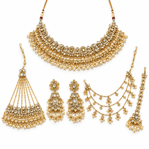 Conjunto de Joyería Antigua Chapada en Oro con Pedrería, Collar Gargantilla y Aretes con Joyas para Mujer para Bodas y Fiestas - Product Image 1