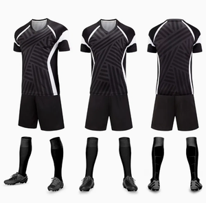 Men's Black Geometric Print Soccer Jersey Set Short Sleeve V-Neck Moisture Wicking Polyester Uniforms All Seasons <b>Athletic</b> Fit - Product Image 1