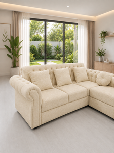 Sofá Esmeralda, Conjunto de Sofás Seccionales Cuadrados Modernos, Tela Ecológica con Botones, Respaldo Acolchado, Brazos Enrollados, para Sala de Estar/Apartamento - Product Image 4
