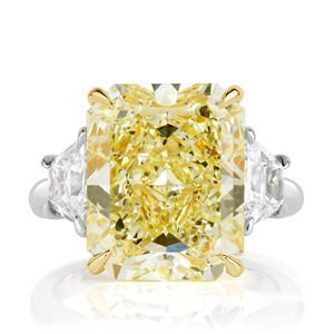 Yellow <b>Cushion</b> Cut Cubic Zirconia Three Stone <b>Wedding</b> <b>Ring</b> Side Stone Trapezoid Cut Solid Gold Luxury Anniversary Gift Jewelry - Product Image 1