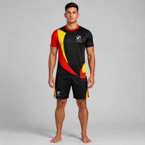 Conjunto de Uniforme de Fútbol Unisex BIN FATEH, Negro, Rojo y Amarillo, Impresión Digital, Poliéster Transpirable, Talla Adulto, Precio al por Mayor, Marca Personalizada - Product Image 1