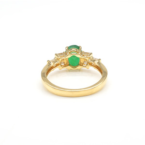 Anillo Art Deco con Esmeralda Natural de 7x5mm, Listo para Enviar, en Oro Amarillo Sólido de 18k con Diamantes, Anillo de Compromiso o Boda, Talla US-6 - Product Image 5