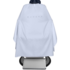 Vente en gros de cape de barbier minimaliste blanche en polyester imperméable avec fermeture à pression métallique, service OEM - Product Image 1