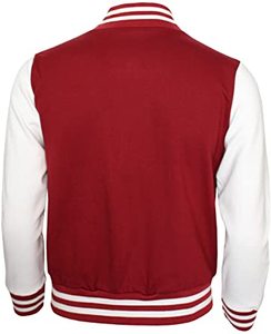 Veste universitaire rouge et blanche pour homme, col rabattu, fermeture boutonnée, coupe classique, style preppy, vêtement d'automne, couleur unie, polyester et coton - Product Image 4