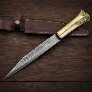 Custom Handmade Damascus Steel Fillet <b>Knife</b> Fixed Blade Fishing <b>Knife</b> with <b>Bone</b> <b>Handle</b> Genuine Leather Sheath Wholesale - Product Image 1