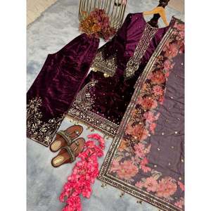 Ensemble haut en velours, pantalon palazzo et dupatta pour femmes, pour les occasions spéciales - Élégant et stylé - Product Image 3