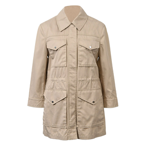 Veste coupe-vent imperméable beige 750 mm personnalisée d'occasion avec poche poitrine, imprimé style safari classique et utilitaire, fermeture éclair à la taille - Product Image 1