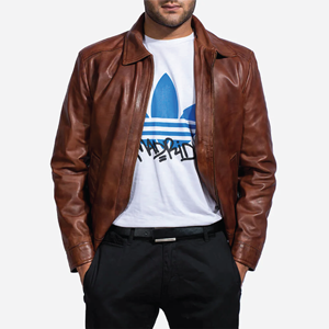 Elegante Chaqueta de Cuero Marrón para Hombre con Cuello, de Piel de Oveja Auténtica, Forro de Poliéster, Cierre de Cremallera, Chaqueta Cálida de Invierno 2026 - Product Image 2