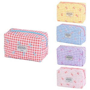 Bolsa de Almacenamiento de Papelería para Mujer, con Diseño de Lazo, para Viajes, Estudiantes, Estuche de Lápices para Niñas, Bolsa de Maquillaje Retro, Cosmetiquera de Algodón con Cierre Suave - Product Image 6