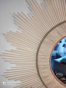 Mid Century Natural <b>Wicker</b> Rattan Mirror Round <b>Wall</b> Hanging Bamboo Cane Mirror for Living Room Decor - Product Image 4