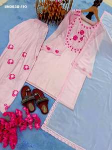 Fournisseur indien de l'ensemble Farshi Plazzo-Top & Dupatta en crêpe, tissu de qualité supérieure, look élégant, couleur magnifique, avec broderie. - Product Image 4