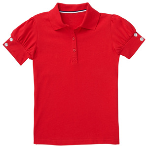 Uniforme scolaire pour filles, polo décontracté à manches courtes bouffantes, boutons en strass, tricoté, 100% coton, écologique, séchage rapide - Product Image 1