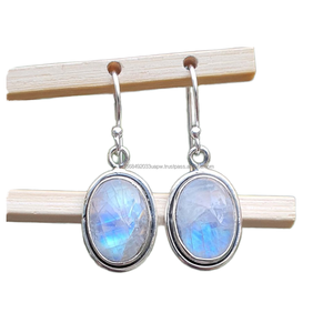 Boho Chic 925 argent Sterling fait à la main boucles d'oreilles goutte or ovale pierre de lune pierre fêtes de mariage en vrac fines boucles d'oreilles pendantes - Product Image 1