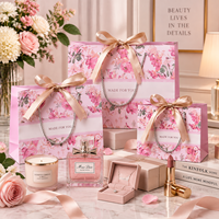 Sacs cadeaux en papier rose luxe personnalisés avec poignées en ruban, imprimés de fleurs, pour boutiques, cadeaux et emballages de vente au détail