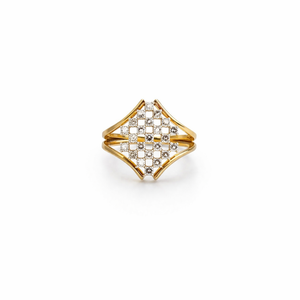 18K Yellow Gold Geometric Diamond Cluster <b>Ring</b> for Women Elegant Square <b>Statement</b> Design Wedding Party Fine Jewelry High Polish - Product Image 1