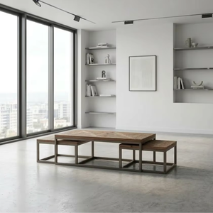 Juego de Mesa de Centro de Madera de Teca Sólida y Duradera Piore, Estilo Escandinavo Moderno, Acabado Natural Ecológico, Mesa Nido para Sala de Estar - Product Image 1