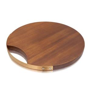 Thick Wooden Round Shape Chopping Board With Handle Easy Portable Heavy Duty Meat Cutting Block Handmade Made In India - Product Image 4