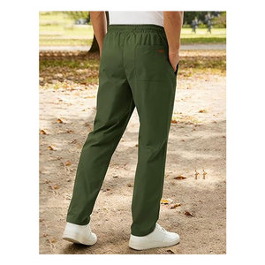 Pantalones Chinos Casuales para Hombre, Cintura Elástica con Cordón, Bolsillos con Cremallera, Ligeros, para Verano, de Sarga, Cómodos, de Algodón - Product Image 5